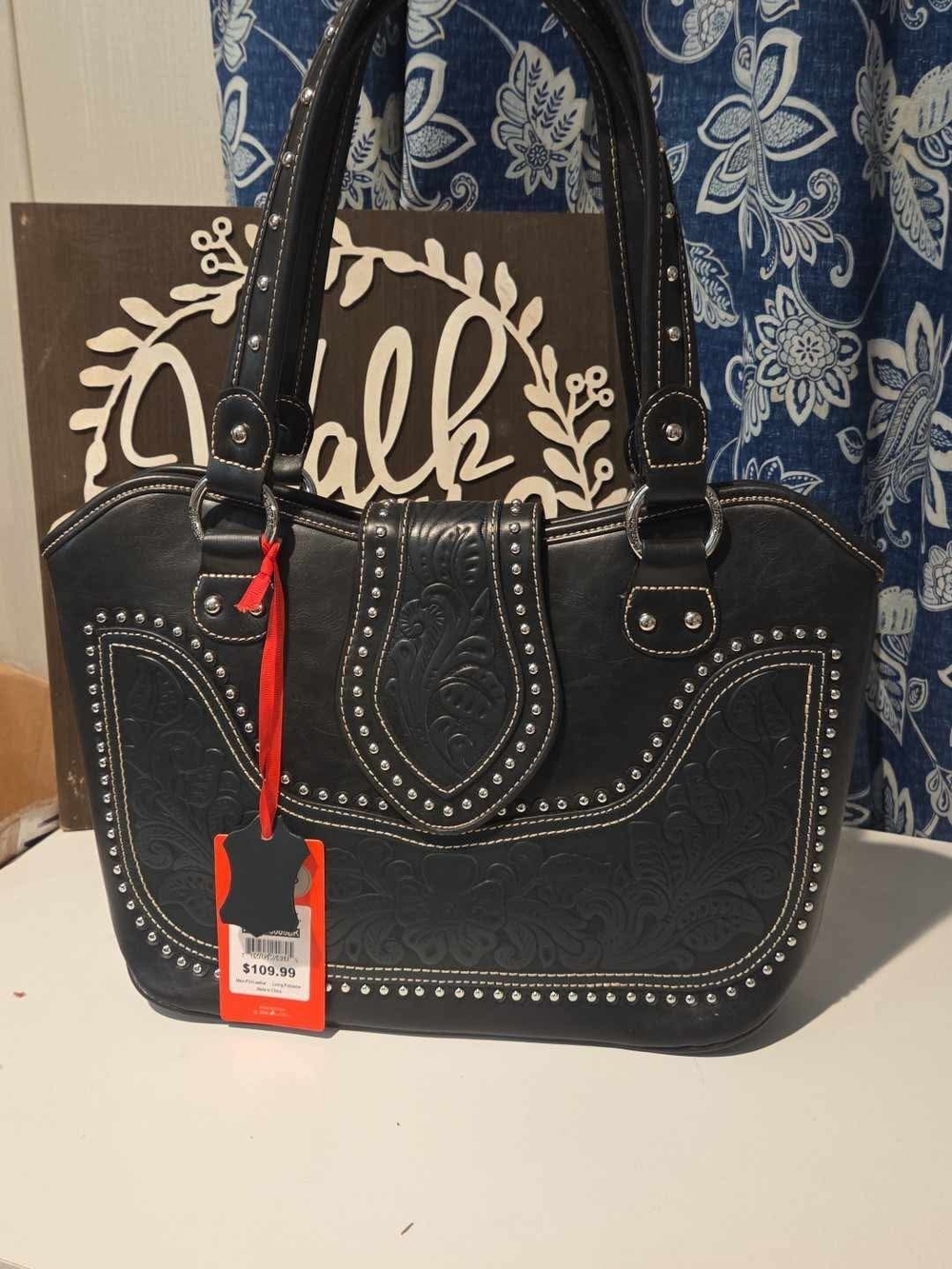 Black Embossed Studded CC Tote Bag